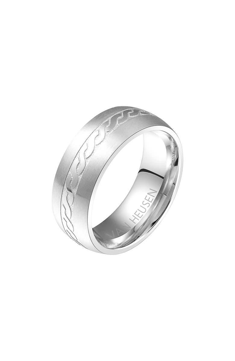 VAN HEUSEN Men's Ribbon Etched Band Ring, Main, color, Silver