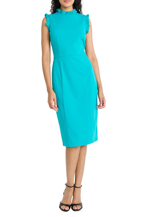 Ruffle Mock Neck Sheath Dress
