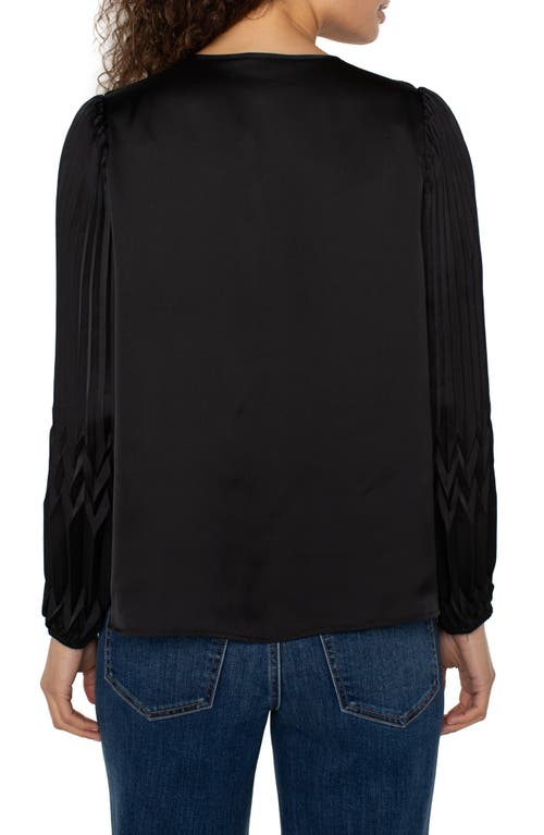 Liverpool Los Angeles Pleat Detail Satin Button-up Shirt In Black