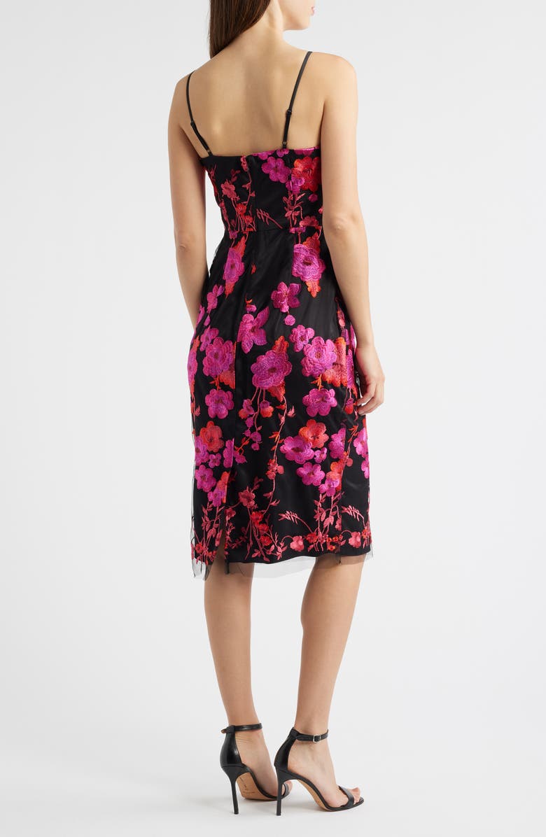 Eliza J Embroidered Mesh Dress, Alternate, color, Black/ Fuschia