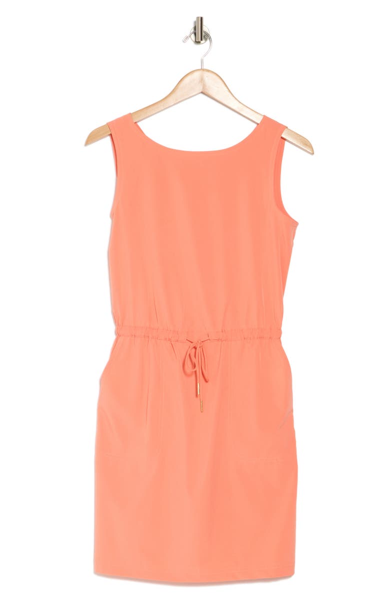 Calvin Klein Commuter Sleeveless Drawstring Waist Sheath Dress, Alternate, color, Melon