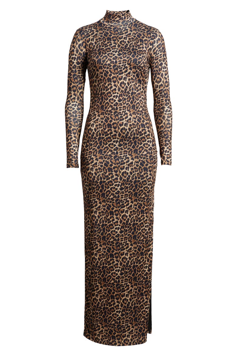 Long Sleeve Open Back Chain Maxi Dress, Alternate, color, BROWN MULTI