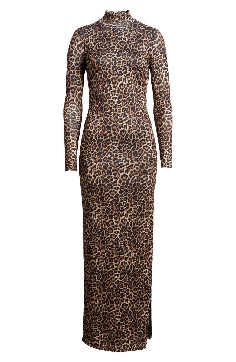 bebe X Ciara Long Sleeve Open Back Chain Maxi Dress, Alternate, color, Brown Multi