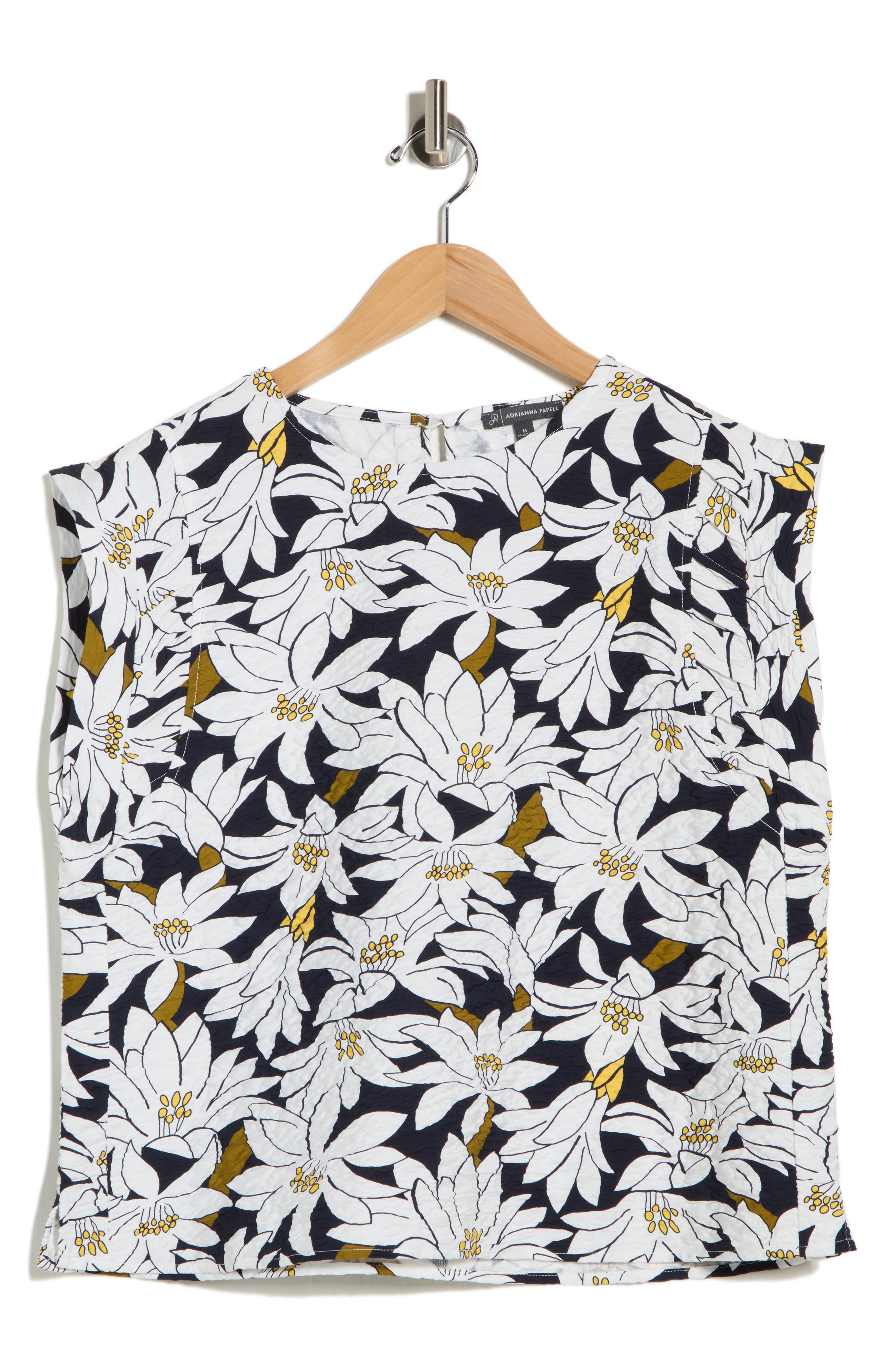 Adrianna Papell Floral Cap Sleeve Crinkled Top