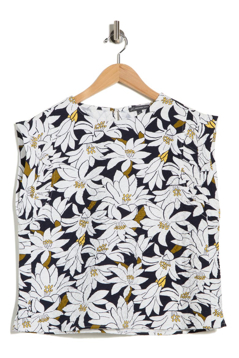 Floral Cap Sleeve Crinkled Top, Alternate, color, NAVY/ IVORY LILY