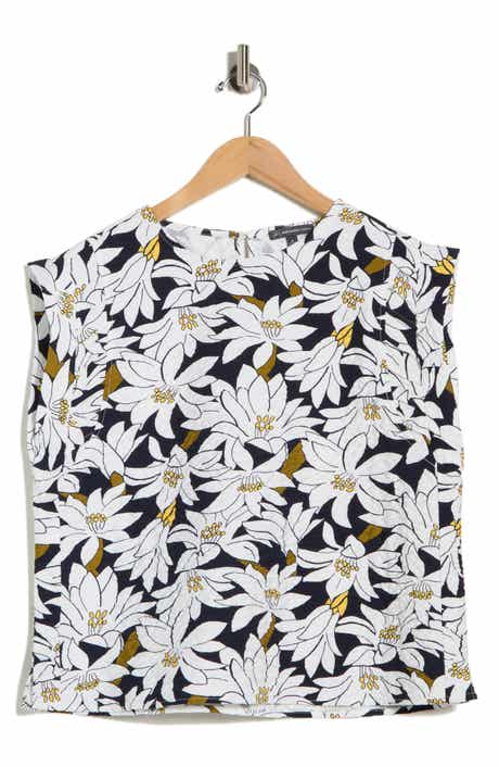 Adrianna Papell Floral Cap Sleeve Crinkled Top