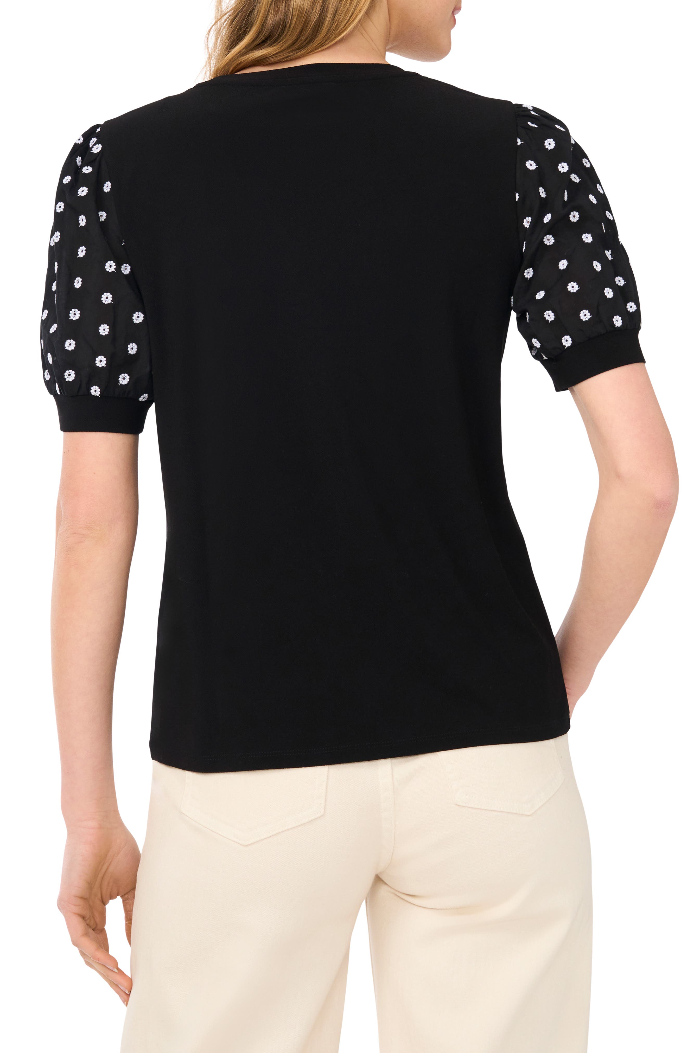 Embroidered Puff Sleeve Top - image 2
