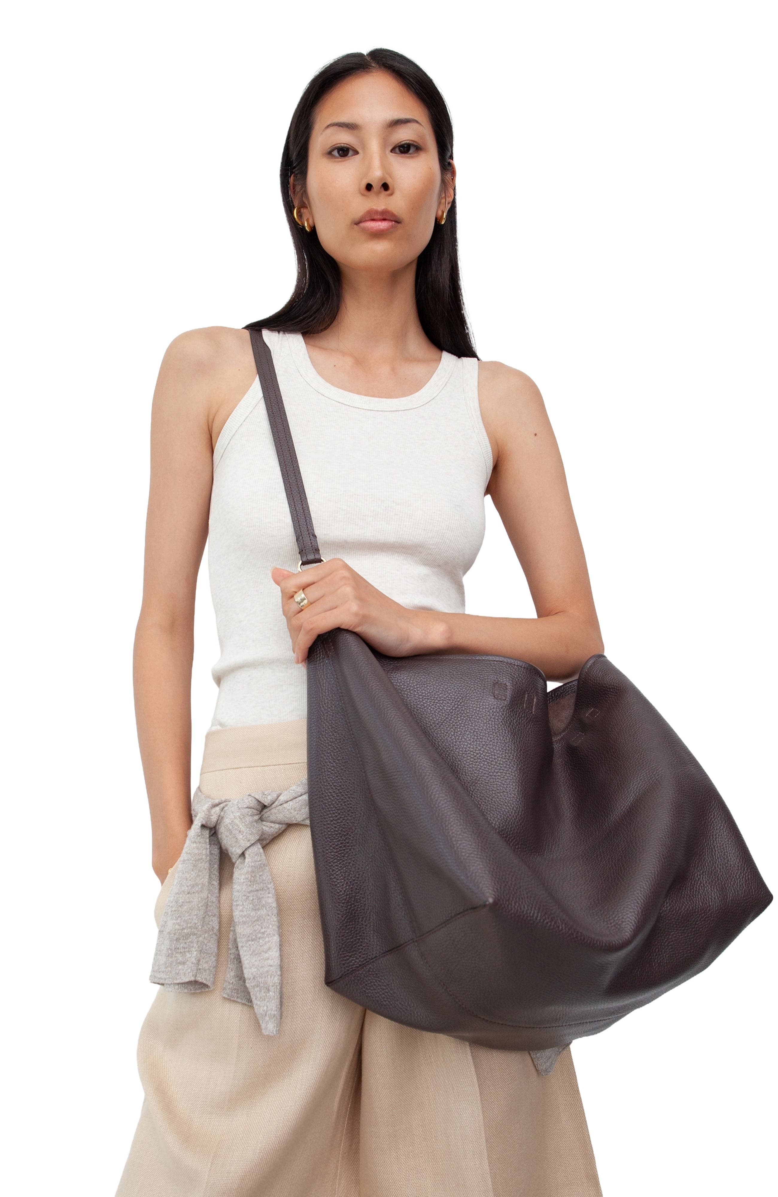 Leather Mercato Soft Tote, Alternate, color, Dark Chocolate