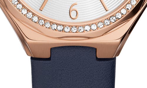 Fossil Eevie Crystal Three-hand Leather Strap Watch, 30mm In Rose Gold