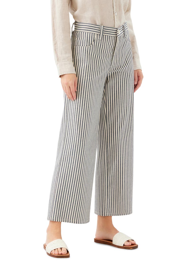 Stripe Crop Wide Leg Jeans, Alternate, color, CREAM W/ NAVY