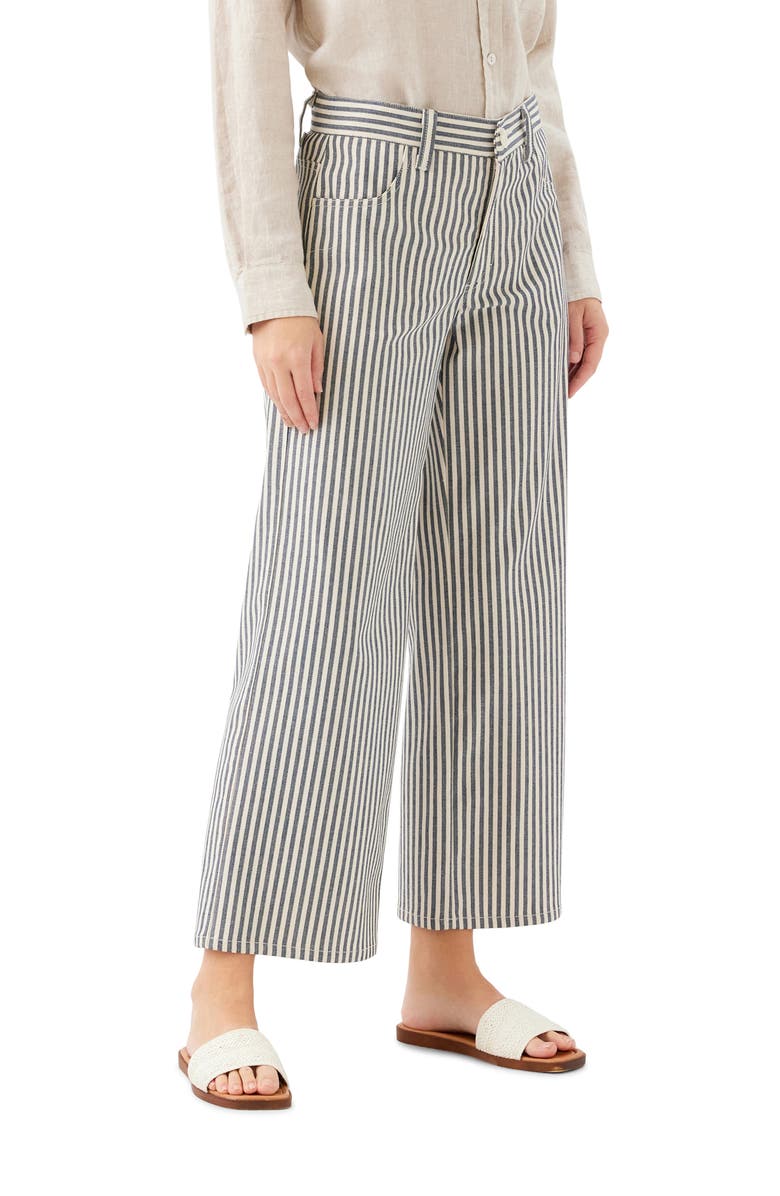 Karen Kane Stripe Crop Wide Leg Jeans, Alternate, color, Cream W/ Navy
