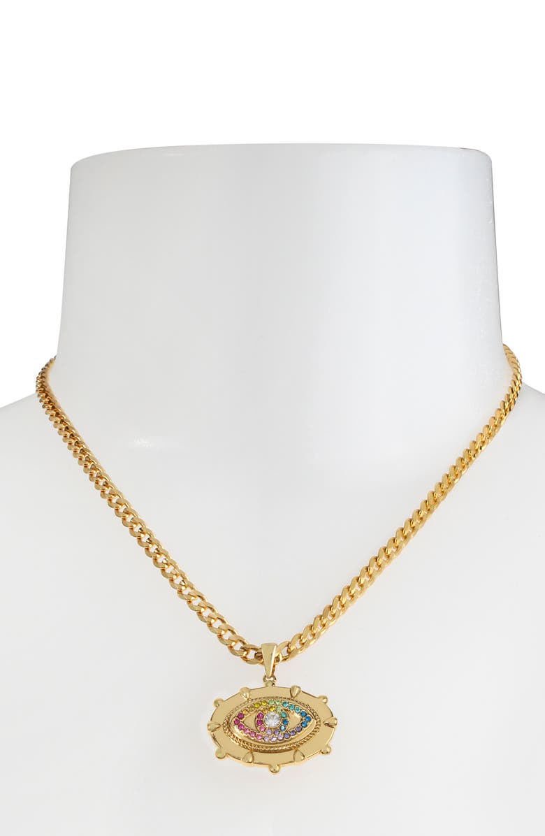 Kurt Geiger London Evil Eye Pendant Necklace, Alternate, color, Gold Multi