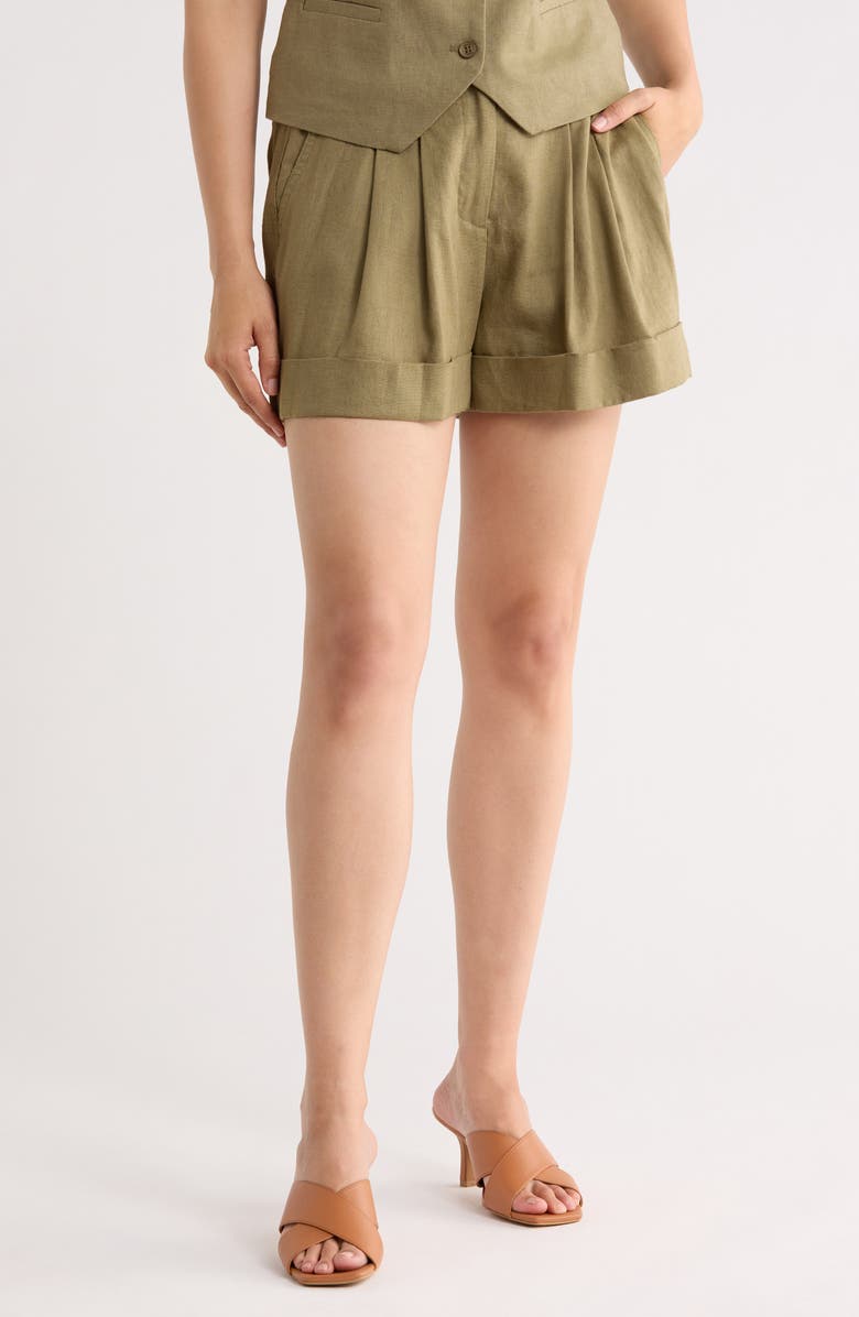 DKNY Linen Blend Shorts, Main, color, Light Fatigue