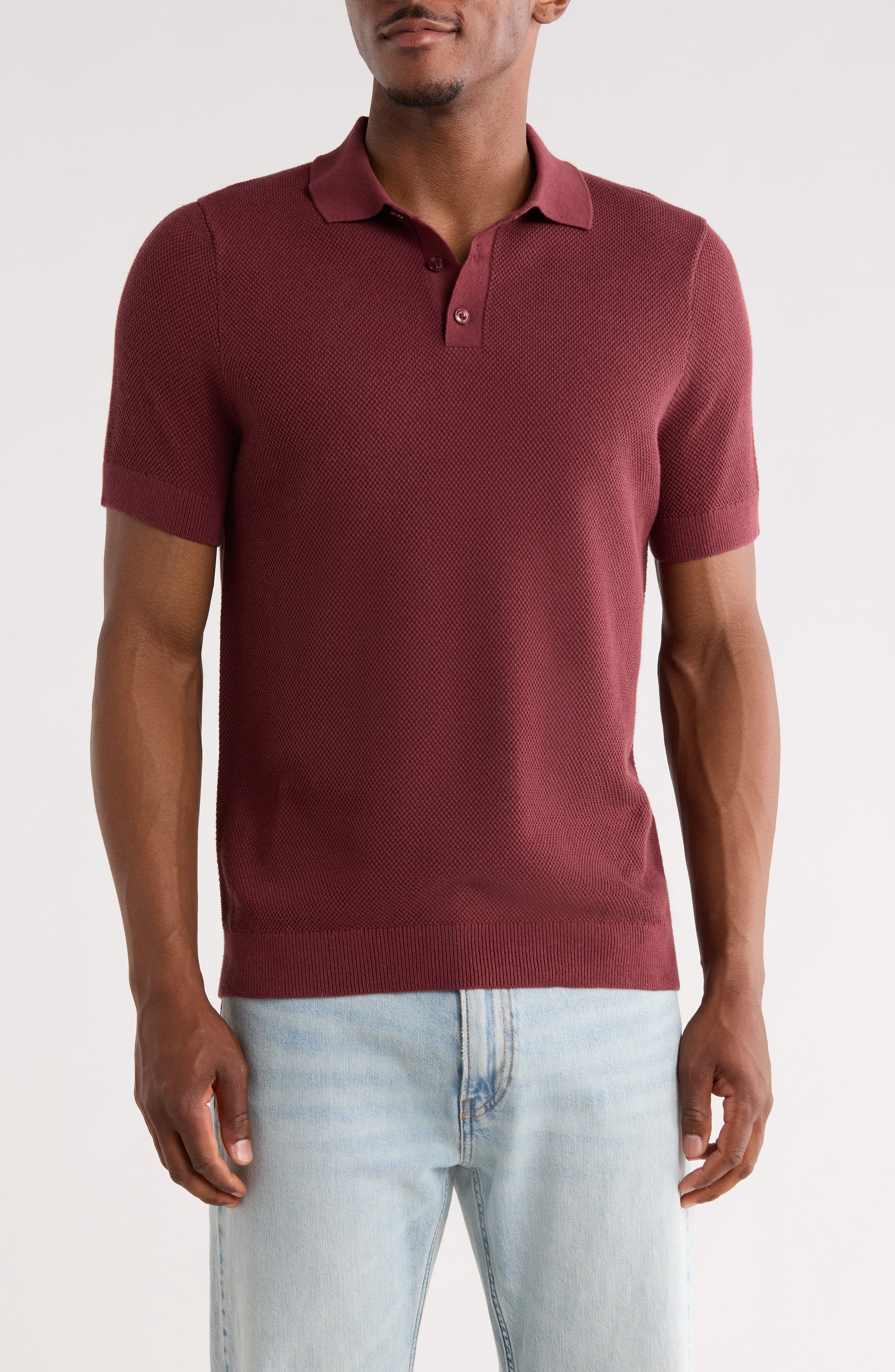 Textured Cotton Polo Sweater