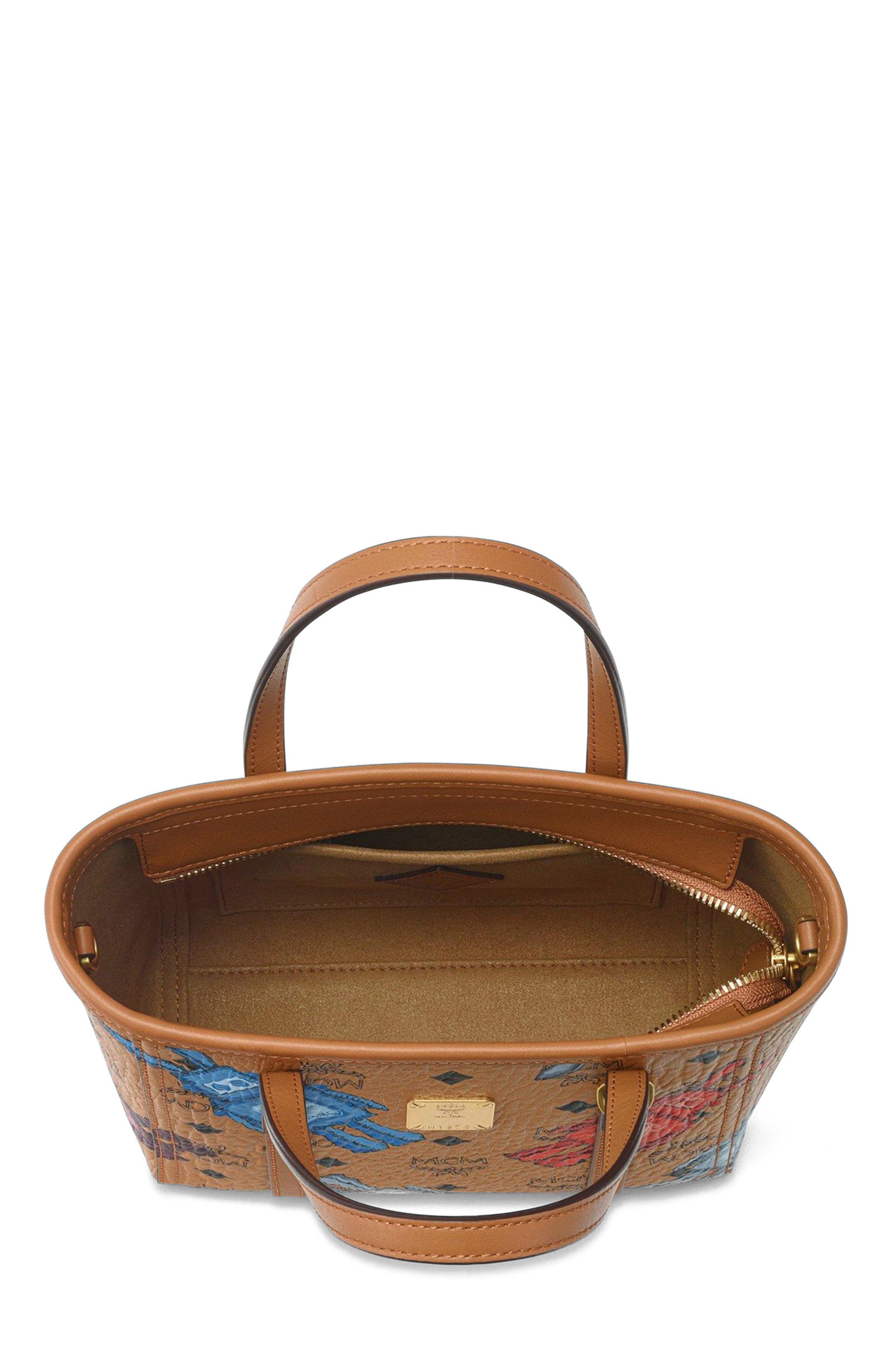 MCM Mini Toni Top-Zip Shopper in Rabot Visetos, Alternate, color, 