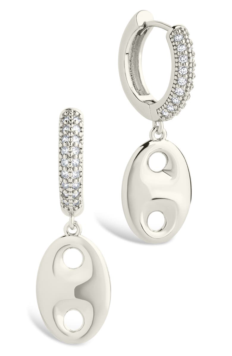 Sterling Forever Bliss Cubic Zirconia Anchor Charm Huggie Hoop Earrings, Main, color,