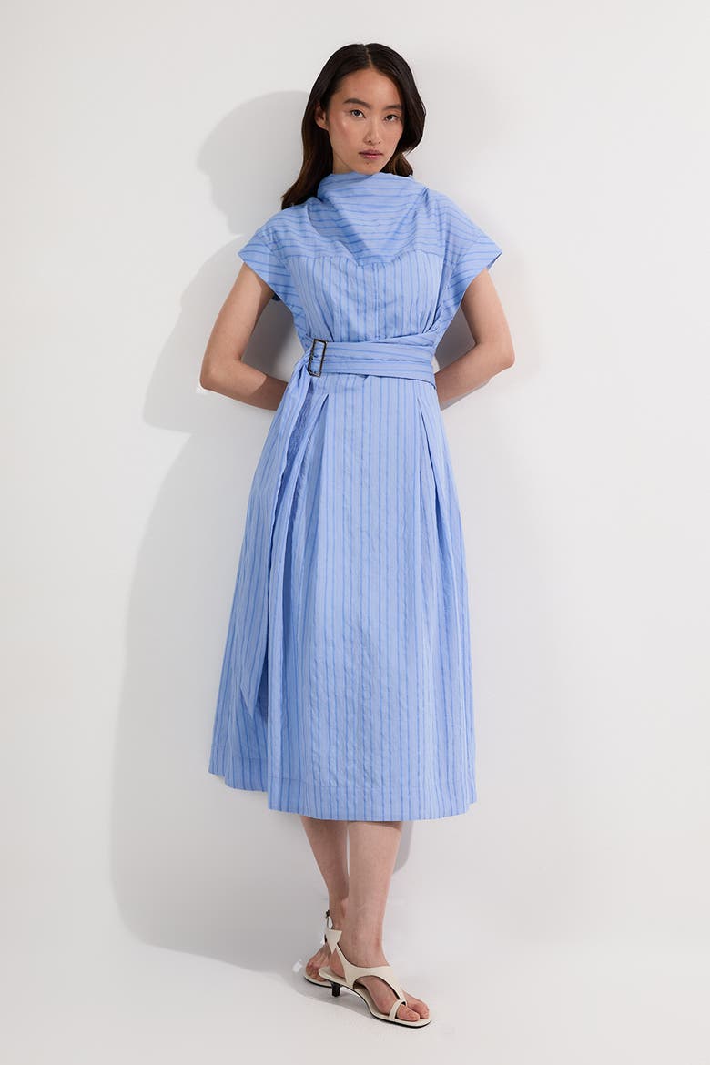 Belted Woven Midi Shirt Dress, Main, color, Blue