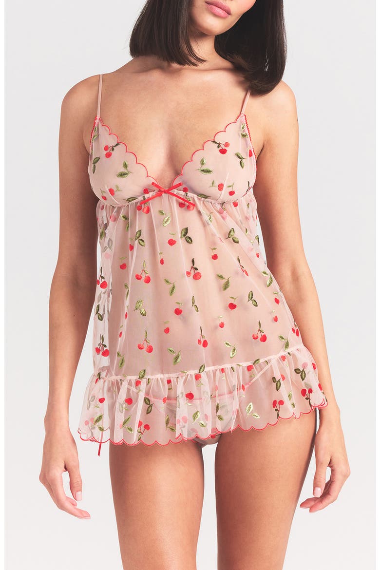 Embroidered Tulle Chemise & Tanga, Main, color, PRIMROSE CHERRY TULLE