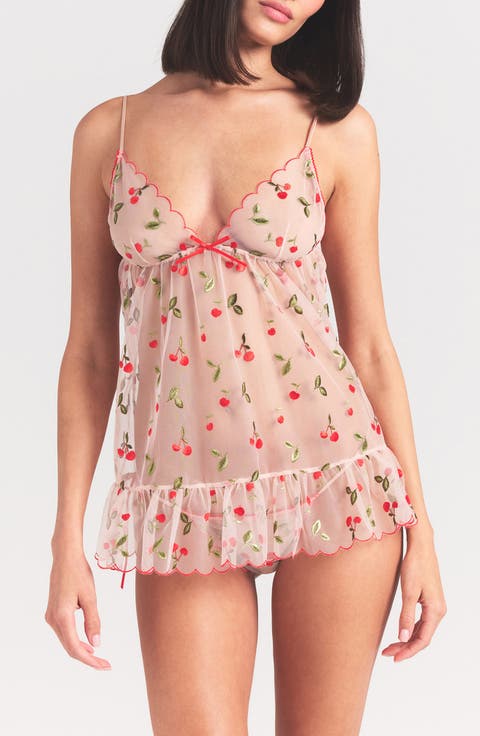 Embroidered Tulle Chemise & Tanga