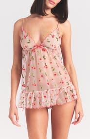 SKIMS Embroidered Tulle Chemise & Tanga