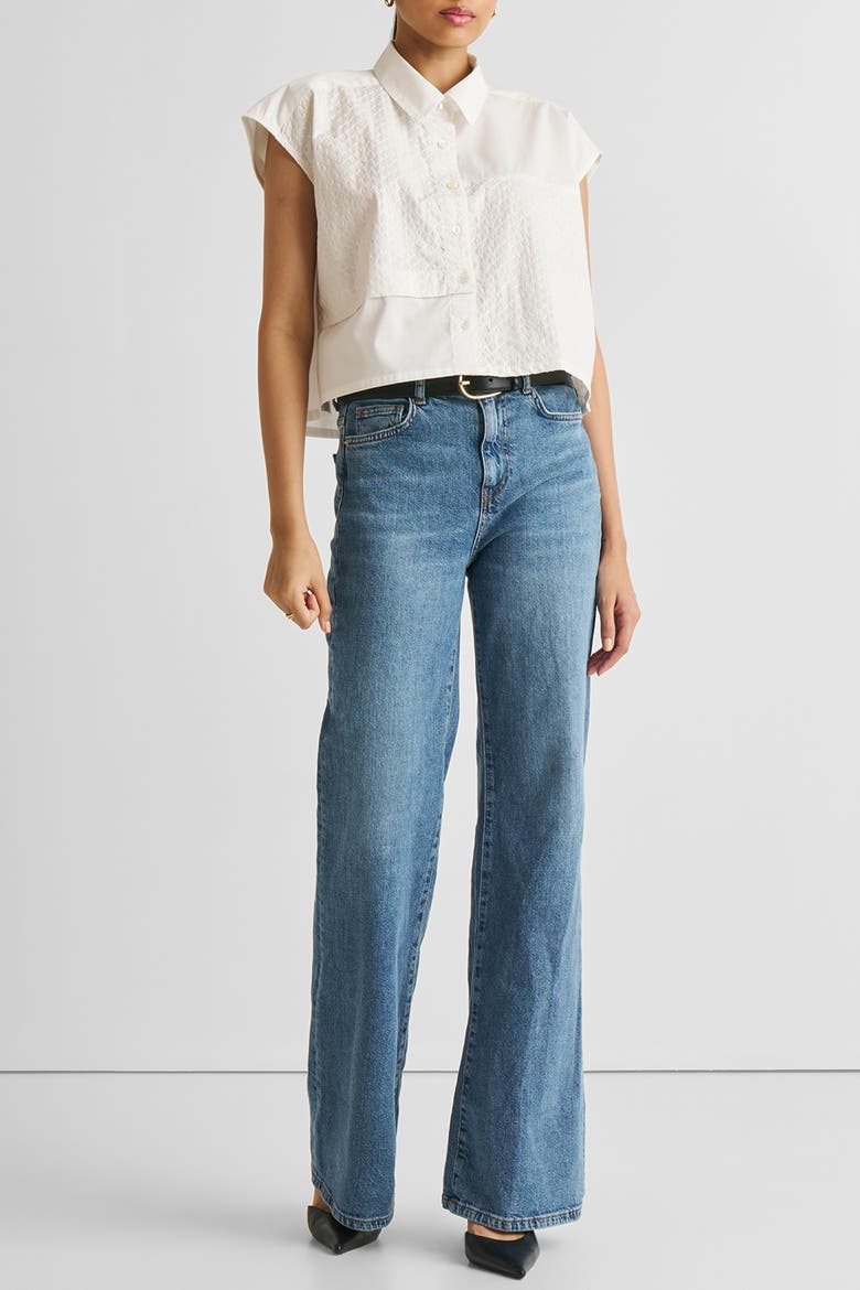 Embroidered Panel Crop Top, Alternate, color, White