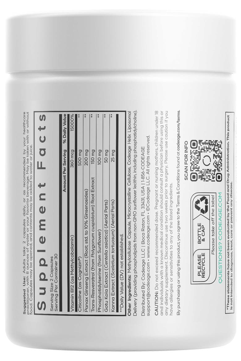 Brain Focus Vitamins + Nootropic Supplement, Alternate, color, White