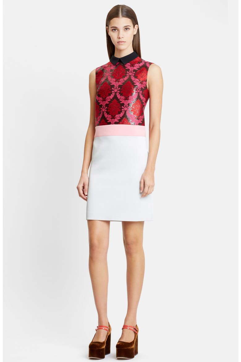 Sleeveless Damask Jacquard Sheath Dress, Main, color, MINT ROSE