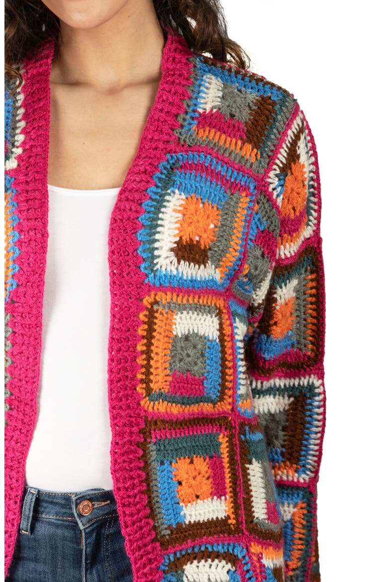 Granny Square Crochet Cardigan, Alternate, color, PINK