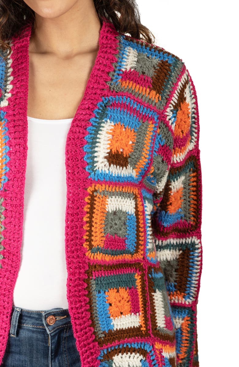 SAACHI Granny Square Crochet Cardigan, Alternate, color, Pink