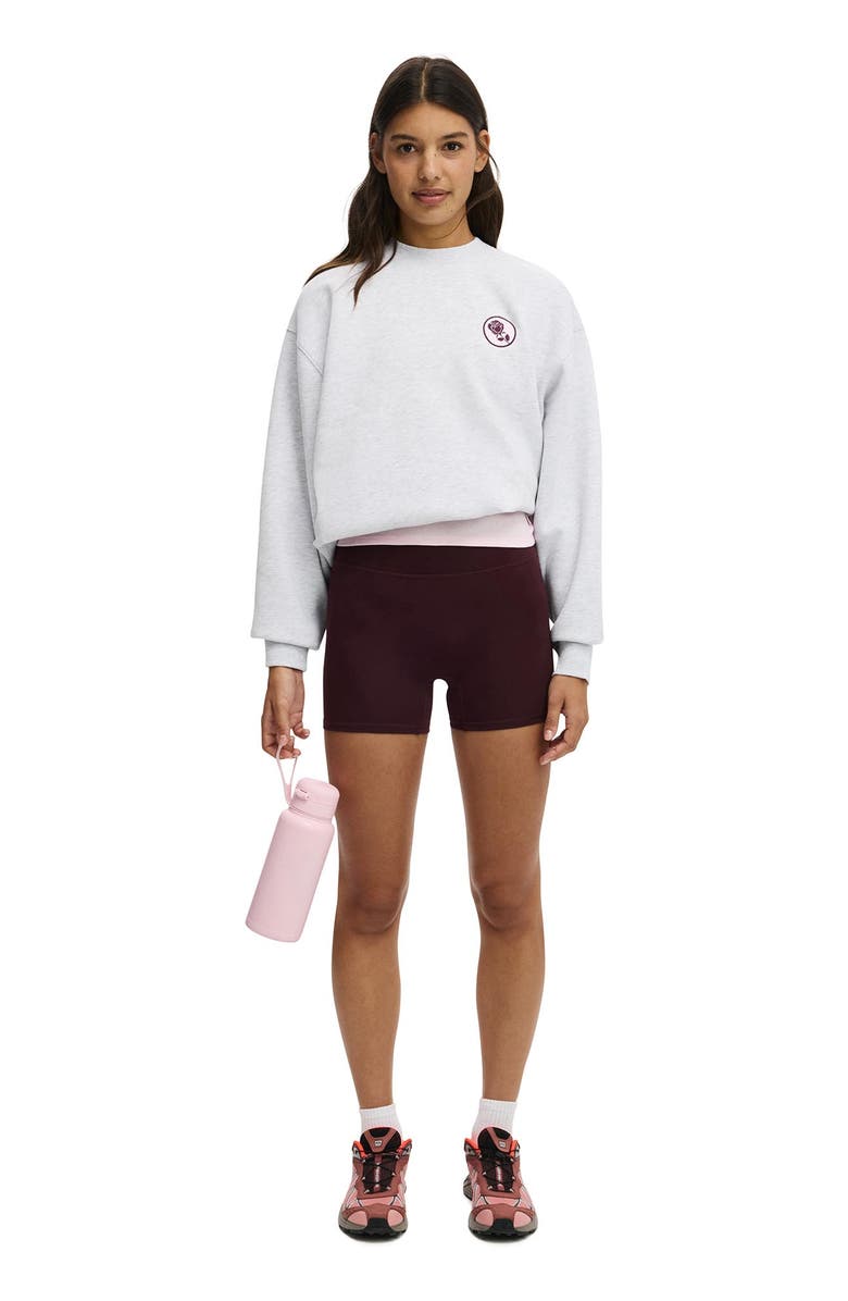 COTTON ON BODY Women's Active Plush Graphic Crew Sweatshirt, Alternate, color, Cloudy Grey Marle Bw Club