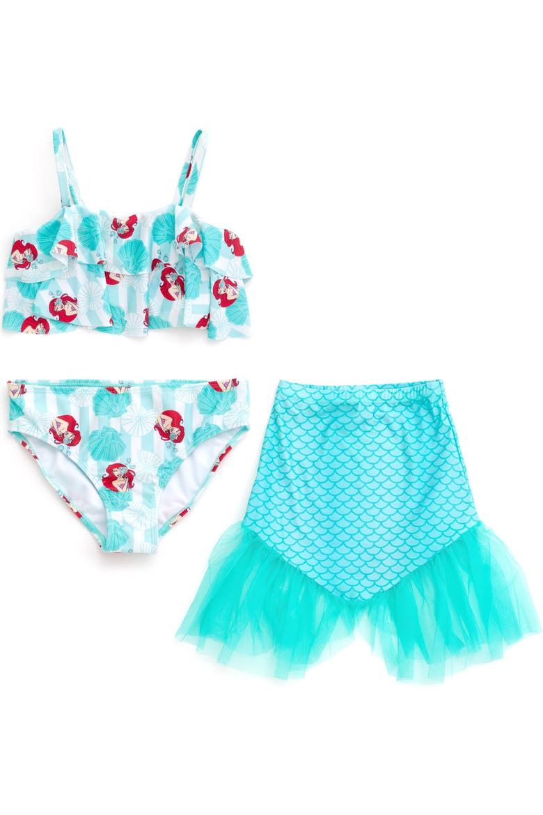 The Little Mermaid Princess Ariel Bathing Suit and Skirt Set, Main, color, Ariel Aqua Teal