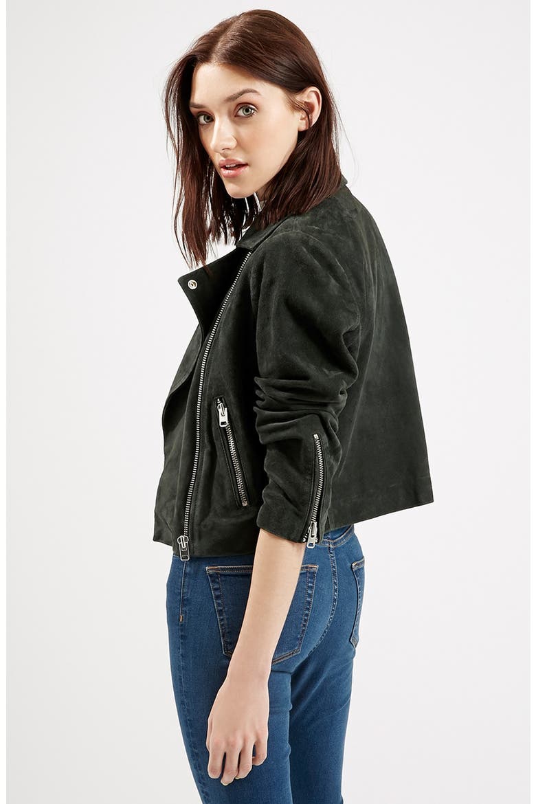 Suede Caddy Jacket, Alternate, color, DARK GREEN