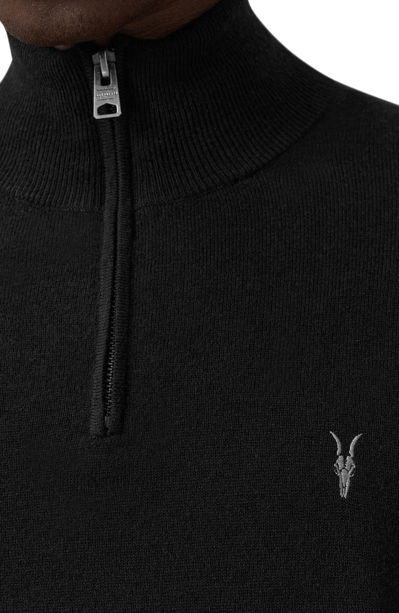 AllSaints Kilburn Funnel Neck Wool Blend Quarter Zip Sweater, Alternate, color, Black