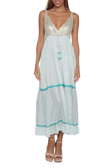Ranee's Ranees Embellished Maxi Sundress In Green