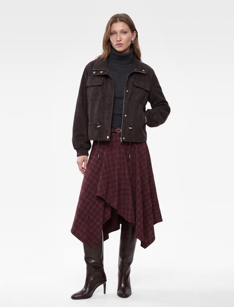Long Sleeve Funnel Neck Faux Suede Jacket