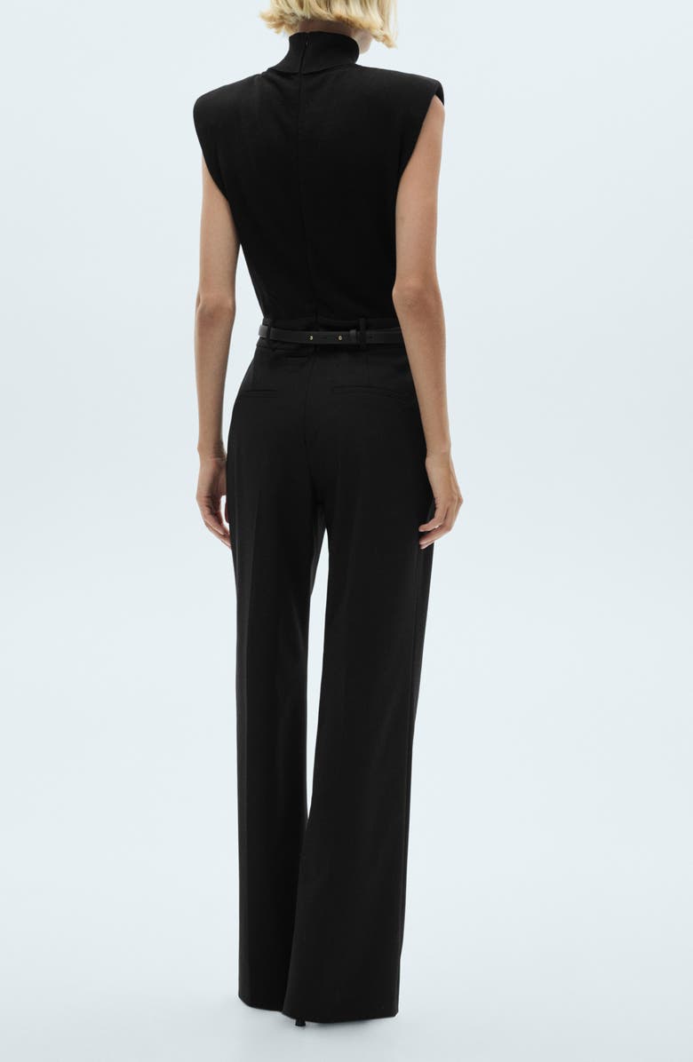 MANGO Shoulder Pad Mock Neck Jumpsuit, Alternate, color, Black