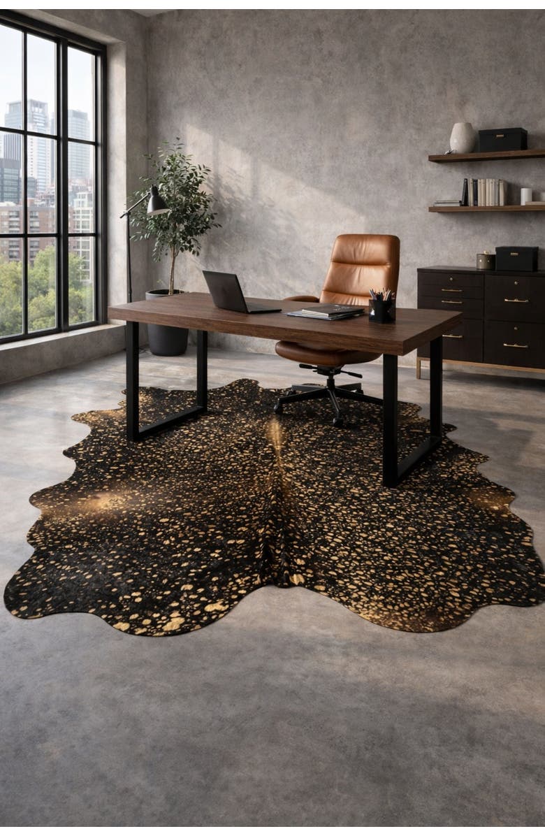 Rhacam Eco Hides Luma Metallic Gold Cowhide Rug 8'0" × 6'0", Alternate, color, Metallic