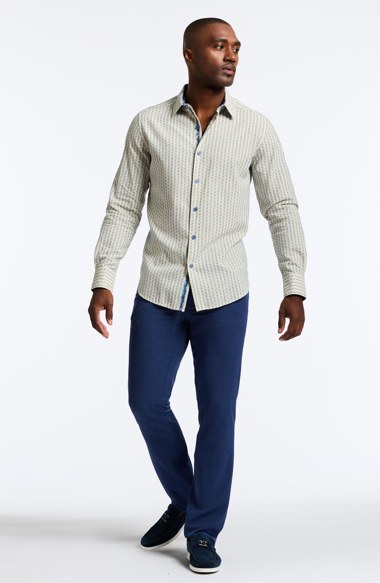 Robert Graham Senegal Classic Fit Stripe Organic Cotton & Linen Button-Up Shirt, Alternate, color, 