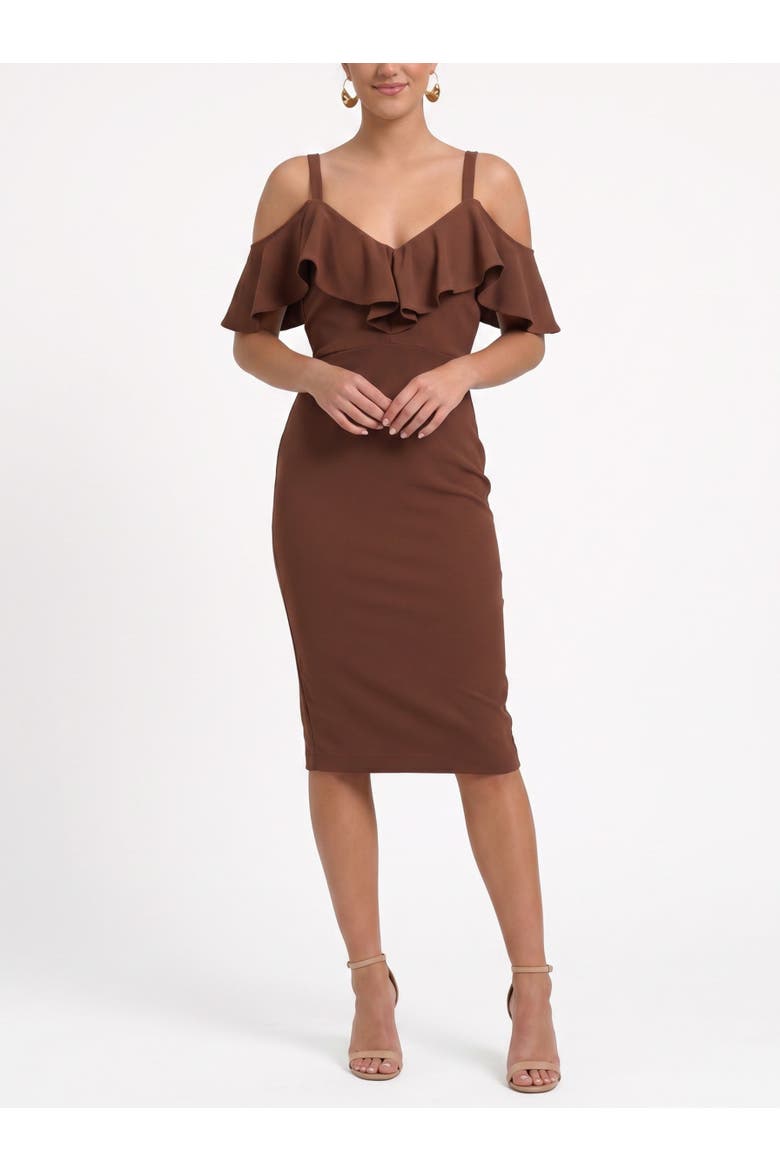 Marcella Off the Shoulder Ruffle Midi Dress, Main, color, Hickory