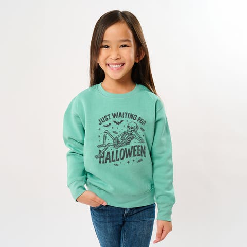 Just Waiting For Halloween Skeleton Youth Graphic Sweatshirt