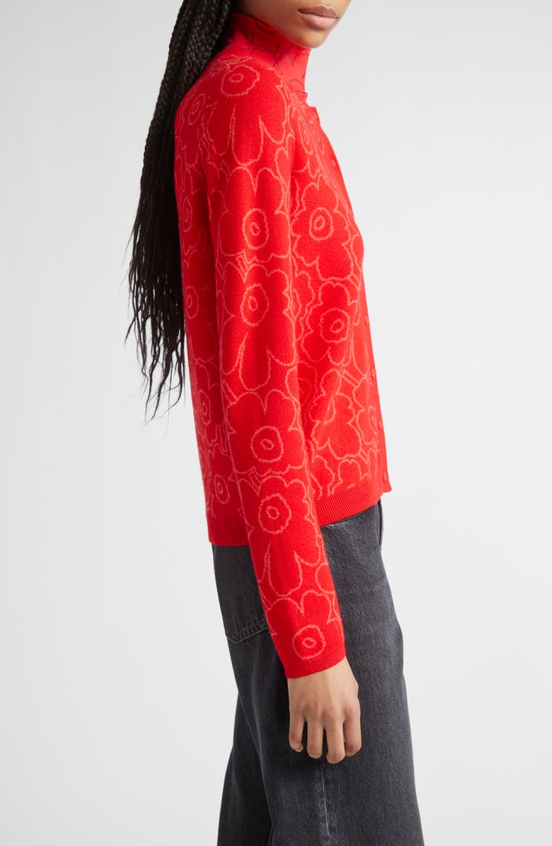 Marimekko Mutka Mini Piirto Unikko Wool Blend Cardigan, Alternate, color, Red