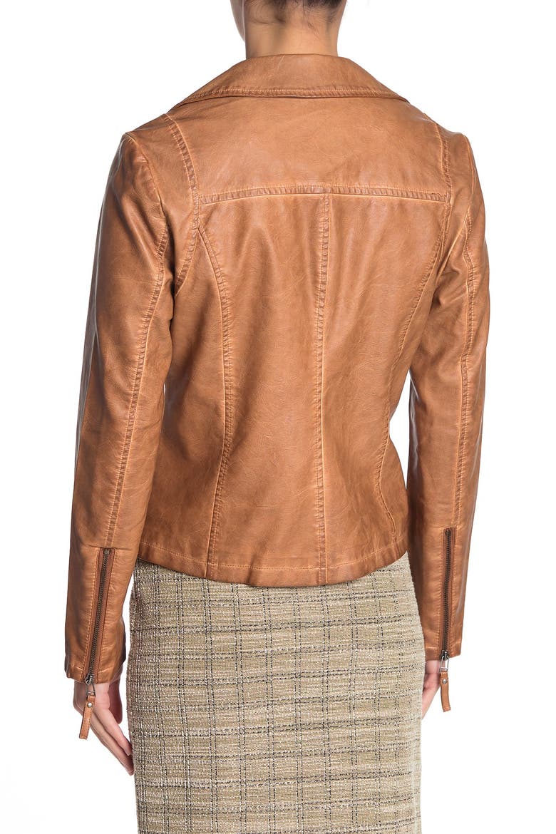 MAXSTUDIO Washed Faux Leather Moto Jacket, Alternate, color, COGNAC