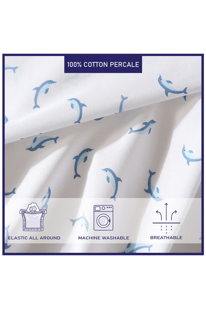 Dolphin Print 200 Thread Count Cotton Percale Sheet Set, Alternate, color, LIGHT PASTEL BLUE