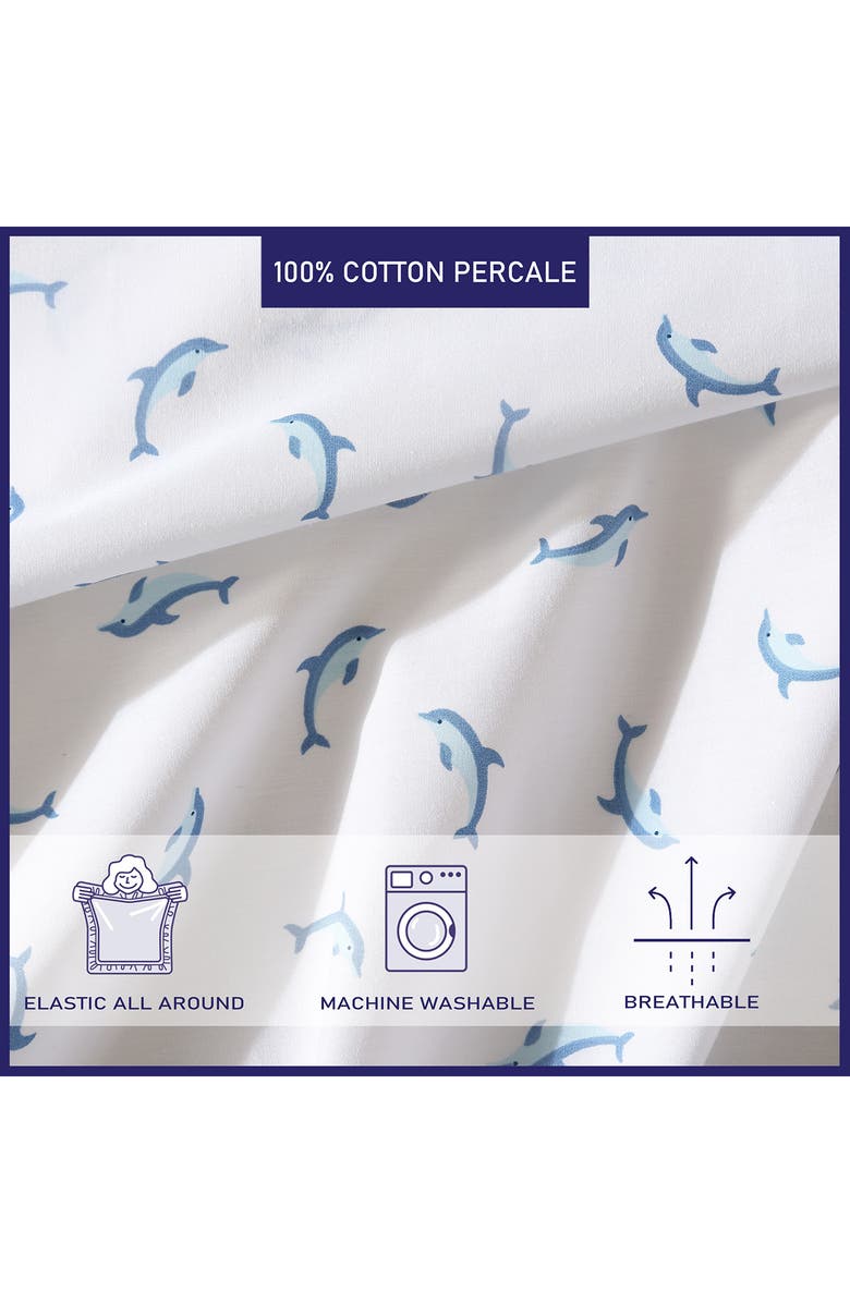 POPPY AND FRITZ Dolphin Print 200 Thread Count Cotton Percale Sheet Set, Alternate, color, Light Pastel Blue