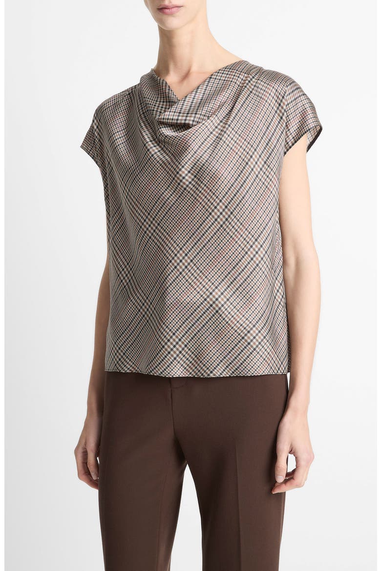 Pressed Plaid Cowl Neck Silk Top, Alternate, color, MULTI PLAID