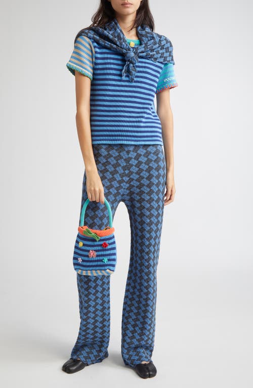 Yanyan Basket Argyle Drapey Wool Straight Leg Pants In Blue