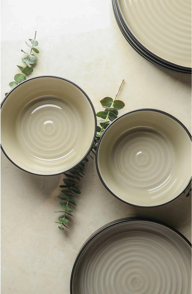 Stone Lain Elica Stoneware 12-Piece Dinnerware Set, Alternate, color, Beige And Black