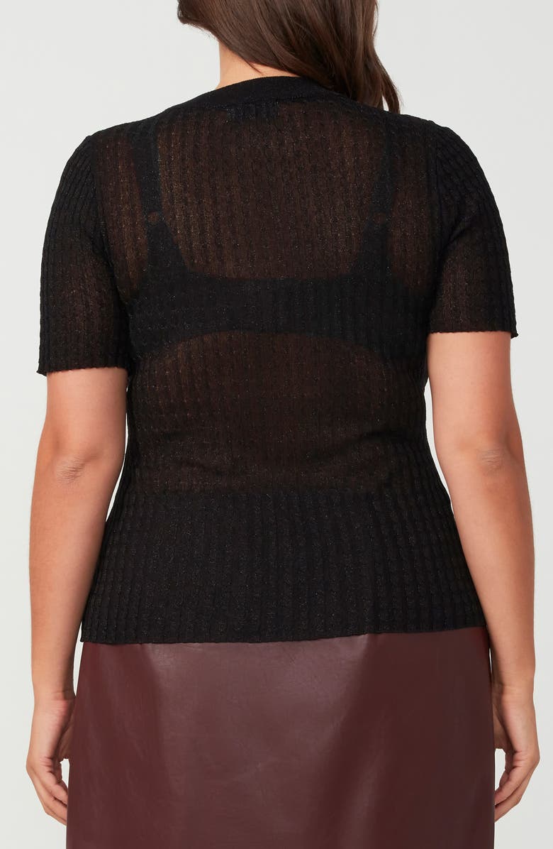 Estelle Giselle Metallic Short Sleeve Sweater, Alternate, color, Black