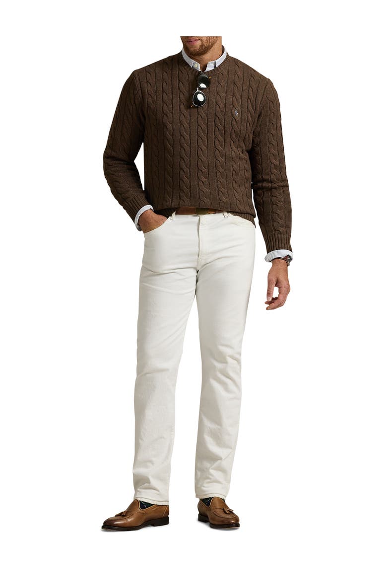 Big & Tall Cableknit Sweater, Alternate, color, NUTMEG BROWN HEATHER