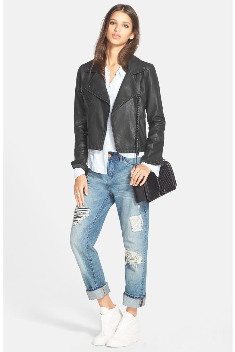 Faux Leather Moto Jacket, Alternate, color, BLACK
